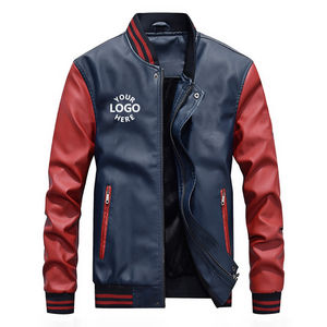 Abrigo cortavientos de PU de lana de utilidad de invierno para hombre con bordado personalizado, chaqueta Bomber de cuero de calle con cuello levantado y cierre de cremallera - Product Image 3