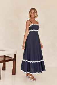 2025 plus récent prix dames 100% coton noir longue Maxi robe col carré plaine teint décontracté avec dentelle Maxi robe - Product Image 4