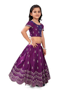 Shoryam Fashion <b>Girls</b> <b>Purple</b> Embroidered Lehenga Choli | Kids Party Ethnic <b>Dress</b> Scalloped Border Floor-Length Ghagra Choli - Product Image 6