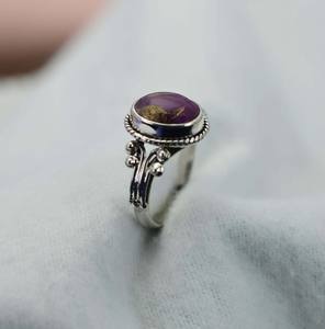 Anillo de Plata de Ley 925 hecho a mano Vintage de alta calidad, cobre púrpura genuino, turquesa, cabujón ovalado, ajuste de bisel, estilo Baho - Product Image 4