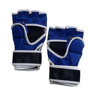 Gants de MMA bleus à demi-doigts en PU avec sangle de poignet réglable pour entraînement en salle de sport unisexe - Product Image 2