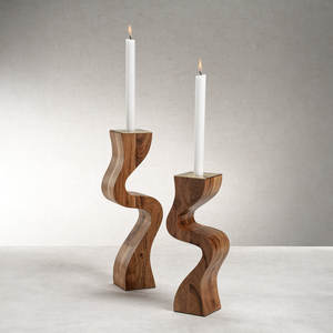 Elegant Curved Design Wooden Candle Holder Handmade with High-Quality Craftsmanship for Decorative <b>Lighting</b> and Home Styling - Product Image 2