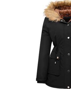 <b>Women</b> Black Winter <b>Parka</b> Jacket Warm Fur Hood Thick Fleece Lined Casual <b>Waterproof</b> Coat With Drawstring Waist Outdoor Wear - Product Image 3