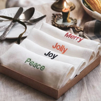 Serviettes en lin carrées personnalisées avec broderie, écologiques et réutilisables - Décoration de table pour cadeaux de Noël