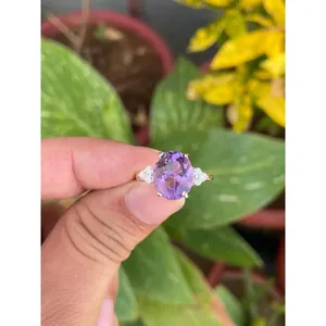 Oval Natural Amethyst Fine <b>Ring</b> 925 Sterling Silver Handmade Gemstone Jewelry Wholesale Supplier - Product Image 1