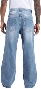 Jean droit pour homme, taille haute, grande taille, motif imprimé, style rétro urbain, délavage personnalisé, bleu, adouci et écologique - Product Image 4