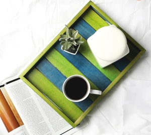 Bandeja de madera de haya de vapor verde azul, plato de servicio decorativo para mesa de desayuno, platos rectangulares decorativos para decoración del hogar - Product Image 2