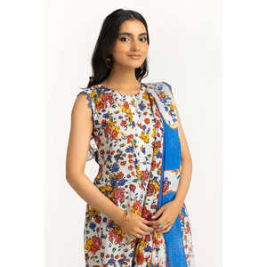 Traje de 3 piezas de gasa estampada sin coser SD-52003, top incluido - Product Image 1