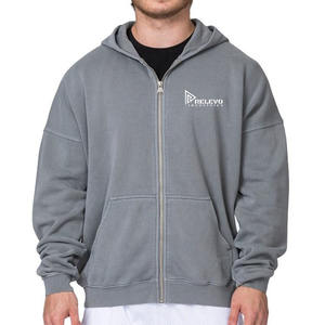 Sweat à capuche pour homme, streetwear, 500 g/m², 100 % coton, délavé à l'acide, épaules tombantes, effet délavé au soleil, lourd, fermeture éclair, délavé à l'acide - Product Image 1