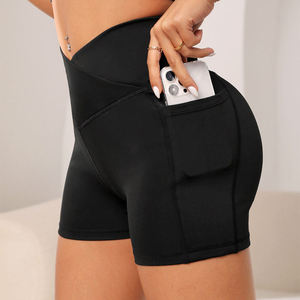 Active and Gym Wear V Cut Yoga Shorts Leggings Pantalones de Yoga de cintura alta Correr con bolsillos Gimnasio Entrenamiento Pantalones cortos deportivos para mujeres - Product Image 5