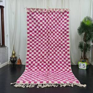 Tapis de créateur de couleur blanche et rose à carreaux motif d'impression de bloc de main Dhurries 100% tapis matériels de coton pour la décoration intérieure - Product Image 3