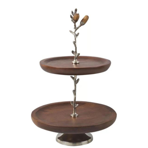 Fiestas DE BODA pastel decorativo dulces soporte para servir 2 niveles soporte de pastel de madera de bambú con mango de Metal dorado soporte para postres - Product Image 3