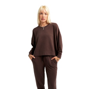 Sweatshirts longs en coton uni pour femmes Sweat unisexe à épaules tombantes Sweat-shirt personnalisé pour femmes Sweat-shirt ras du cou pour femmes - Product Image 3