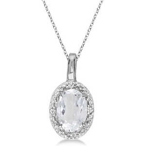 Collier pendentif en or blanc 14 carats avec topaze blanche ovale de 0,60 ct, élégant collier pendentif en topaze blanche ovale - Product Image 1