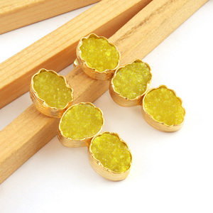 ต่างหูเม็ดกลมชุบทอง Druzy รูปไข่สีเหลืองธรรมชาติขนาด10X13มม. สินค้าแฟชั่นยอดนิยมสินค้าขายดีเครื่องประดับสตรี - Product Image 3