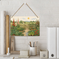 Décoration murale en bois style pastoral 30x20cm, panneau paysage en MDF avec corde de jute, pour jardin potager, clôture de jardin, décoration intérieure