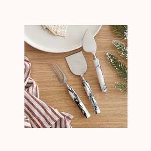 Acier inoxydable plaqué argent avec design audacieux manche en résine noir et blanc trancheuse couteau à beurre couteau à fromage fourchette - Product Image 1