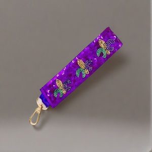 Qualité supérieure personnalisée Mardi Gras Festive Collection porte-clés en tissu artisanal avec porte-clés perlé élégant - Product Image 3