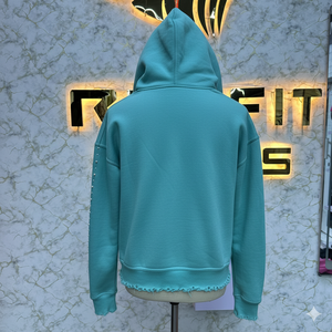 Sudadera con Capucha Personalizada de Diseño Superior con Cierre de Cremallera, Estilo Desgastado, con Pedrería, Lavado Ácido, para Hombre, Estilo Urbano - Product Image 2