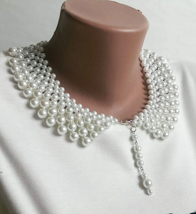 Collier tendance en perles blanches, collier détachable style Ginsburg, collier perlé, bandana perlé pour mariage - Product Image 2