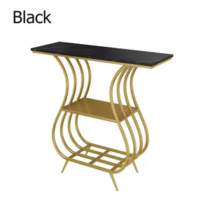 Black Narrow With Shelf <b>Marble</b> <b>Top</b> <b>Console</b> <b>Table</b> Home Furniture Manufacturer Wholesaler factory direct sale - Product Image 3