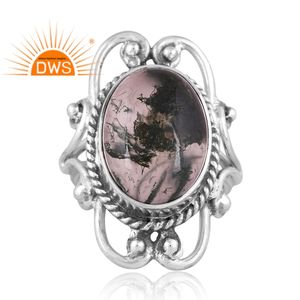 Best Selling Oxidized Sterling Silver Natural <b>Green</b> Moss Agate Gemstone Statement Ring <b>Jewelry</b> For Women Gift For Her - Product Image 2