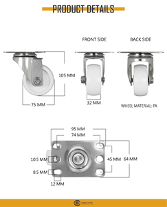 3 Inch Stainless Steel <b>Swivel</b> Bench Caster Wheels PA Wheels Top <b>Swivel</b> <b>Plate</b> - Product Image 6