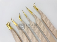 Pince à cils japonaise durable en acier inoxydable à poignée diamantée Nude Gold Private Logo Pince à cils à volume pointu sans fibres