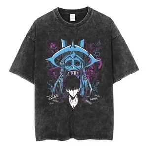 Maglietta Vintage in cotone lavato da uomo <span class=keywords><strong>Anime</strong></span> Streetwear <span class=keywords><strong>Anime</strong></span> solaio con stampa grafica top a maniche corte larghe - Product Image 1