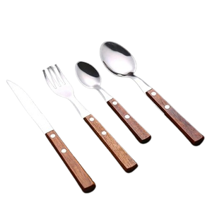 Ensemble de couverts en métal avec manche en bois, vaisselle artisanale pour la cuisine, couverts de restaurant - Product Image 5