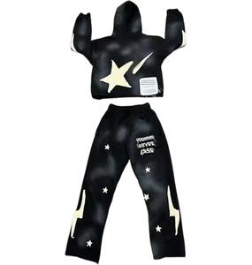 100% coton tissu éponge français survêtements délavés au soleil personnalisé en détresse Applique broderie 2 pièces survêtements pour hommes - Product Image 6