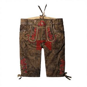 Shorts en daim brodés de qualité supérieure, authentiques, de style bavarois, coupe-vent, pour femmes, Lederhosen / Pantalons pour femmes - Product Image 1