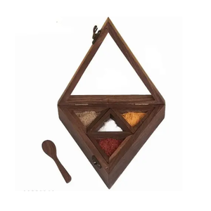 Boîte à sel et poivre en bois avec cuillères en métal doré Pots à épices de cuisine de forme ronde à des prix attractifs - Product Image 3