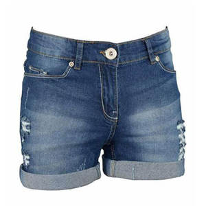 Luxury Women's Denim Shorts Double Button Mid Waist Elastic Waist Breathable Sporty <b>Bleach</b> Wash Wholesale New Arrival - Product Image 2