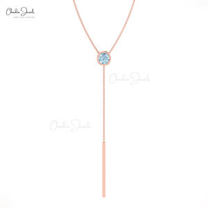 Tendencia 3,5mm corte redondo aguamarina en forma de Y COLLAR COLGANTE 14K oro Real Lariat cadena collar fábrica directo joyería exportador - Product Image 1