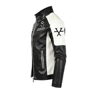 Giacca in pelle Slim Fit T6X con colletto rialzato nero e bianco - Product Image 4