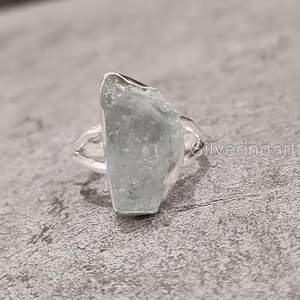 Anillo de Plata de Ley 925 con Aguamarina Natural, Piedra de Nacimiento de Marzo, Martillado, Hecho a Mano, para Cumpleaños, Navidad - Product Image 4