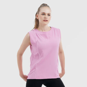 Camisetas sin mangas transpirables para yoga con logotipo personalizado de color sólido para mujeres al por mayor - Product Image 2