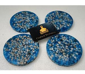 Ensemble de dessous-de-verre en matériaux écologiques, pierre naturelle incrustée de résine époxy, tapis et coussinets, style mosaïque ambre terrazzo, ensemble de dessous-de-verre pour boissons - Product Image 1