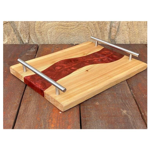 Bandeja Redonda Artesanal para Servir, Diseño Decorativo de Resina Epoxi Multicolor sobre Madera, con Asa de Metal, Artesanía Saniya, al Mejor Precio - Product Image 4