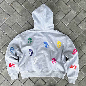 Conjunto de Sudadera con Capucha y Pantalones Deportivos Anchos con Pedrería de Perlas, 100% Algodón Grueso, con Impresión de Logotipo Personalizado - Product Image 5