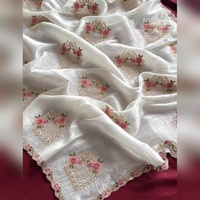 Sari indien moderne en soie Banarasi pour fêtes, prêt-à-porter, avec chemisier en organza à imprimé floral, idéal pour l'été et la mariée, protection solaire pour femme