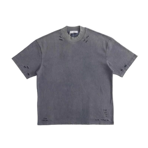 Camiseta Personalizada con Logotipo Lavada al Ácido para Hombre, Estilo Desgastado, Gruesa, Lisa, Extra Grande, 100% Algodón Jersey para Camiseta de Hombre - Product Image 2