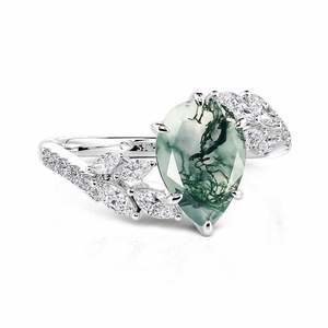 Jeulia Olivetta 8mm Gold Plated Bypass <b>Moss</b> <b>Agate</b> Engagement <b>Ring</b> Pear Cut Fashion <b>Ring</b> - Product Image 3