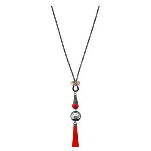 Collier Urthn 2 Tons Plaqué Or avec Pompon Élégant Diamant Agate Perle Chains-1112502F - Product Image 1