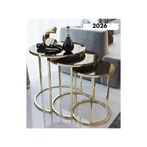 Gold Metal Luxury Coffee Tables For Living Room Furniture Wholesale Modern Design Coffee Tables 2024 Made in Turkey Coffee Table