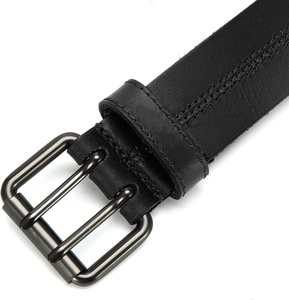 Ceinture de travail en cuir à triple couture faite à la main à double broche avec serpent et boucle carrée pour jean pantalon décontracté motif solide - Product Image 4