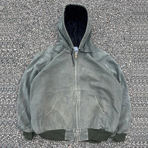 Veste double face délavée à l'acide vintage pour homme Sweat à capuche zippé en coton vert avec motif solide pour la saison hivernale - Product Image 1