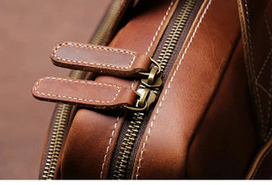 Classic Cowhide Leather Laptop Briefcase with Shoulder Strap Crossbody Large Capacity Portable Durable Office <b>Bag</b> Zipper Closure - Product Image 6