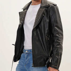 Nouvelle veste en cuir d'agneau cloutée à capuche coupe-vent noire de style streetwear pour homme, design faucon, pour l'hiver - Product Image 3